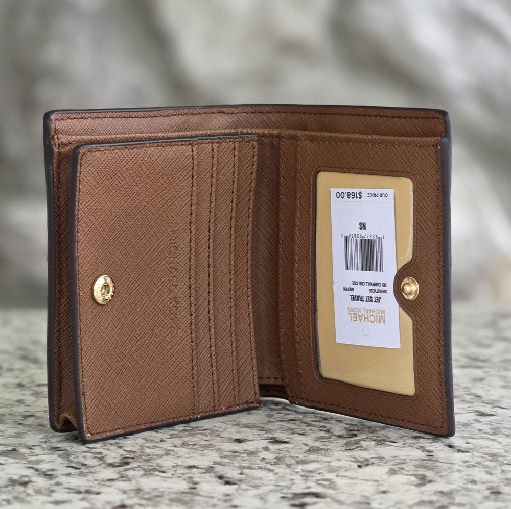 Michael Kors Jet Set Medium Logo Card Case Wallet Brown - Picture 3 of 6
